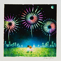 花火の下の小さな約束 内田加奈子オリジナルパステルアート作品