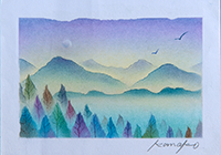 連なる山を越えて 内田加奈子オリジナルパステルアート作品