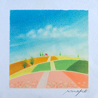 カラフルの丘(ピンク) 内田加奈子オリジナルパステルアート作品