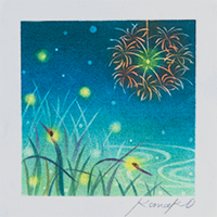 蛍と線香花火 内田加奈子オリジナルパステルアート作品