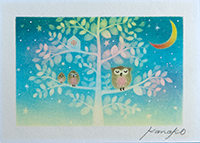 ふくろうと三日月 内田加奈子オリジナルパステルアート作品