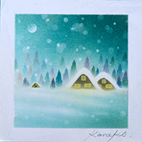 白川郷(green) 内田加奈子オリジナルパステルアート作品