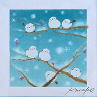 雪の妖精 シマエナガ(blue) 内田加奈子オリジナルパステルアート作品