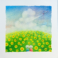 幼馴染みとひまわり畑 内田加奈子オリジナルパステルアート作品